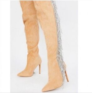 Stunning Faux Suede Fringe Over-the-Knee Boots
